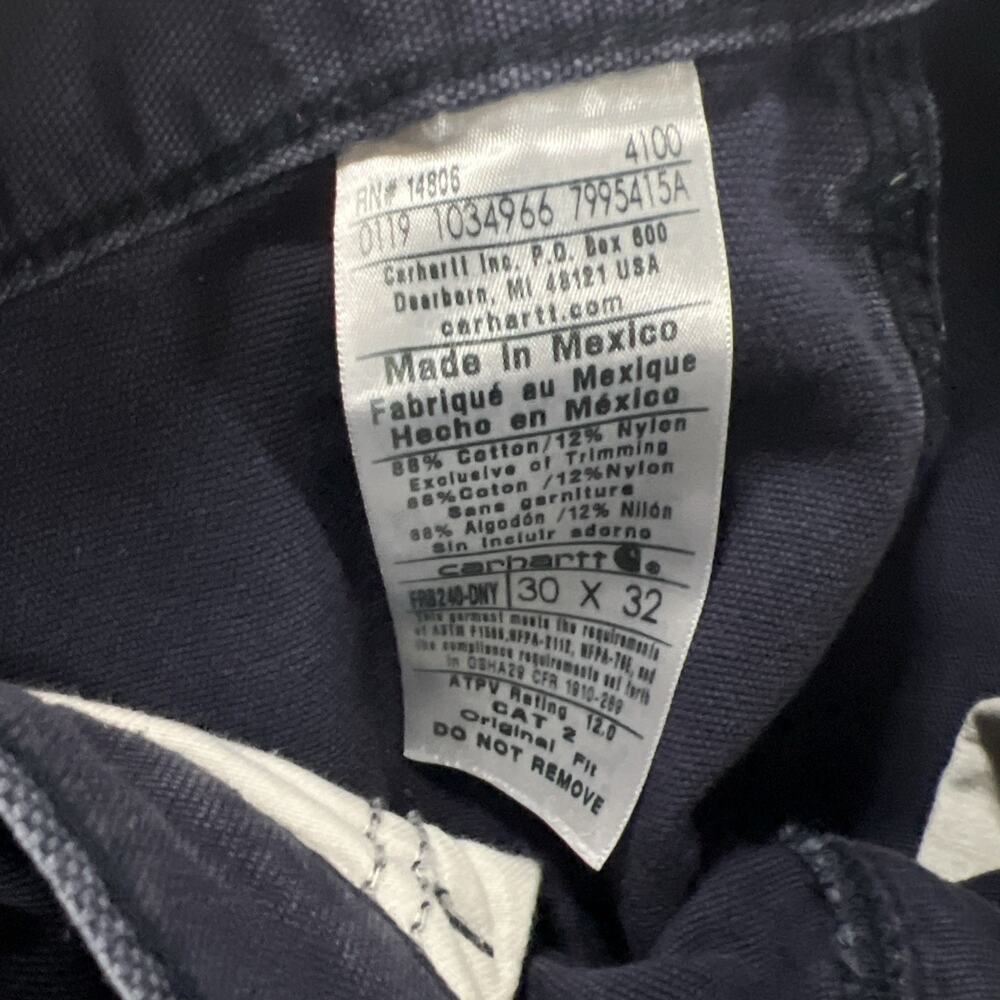 Carhartt FR Pants Mens 30x32 Work Pants Original Fit Cargo 2112 Cat 2 Blue - Picture 10 of 10